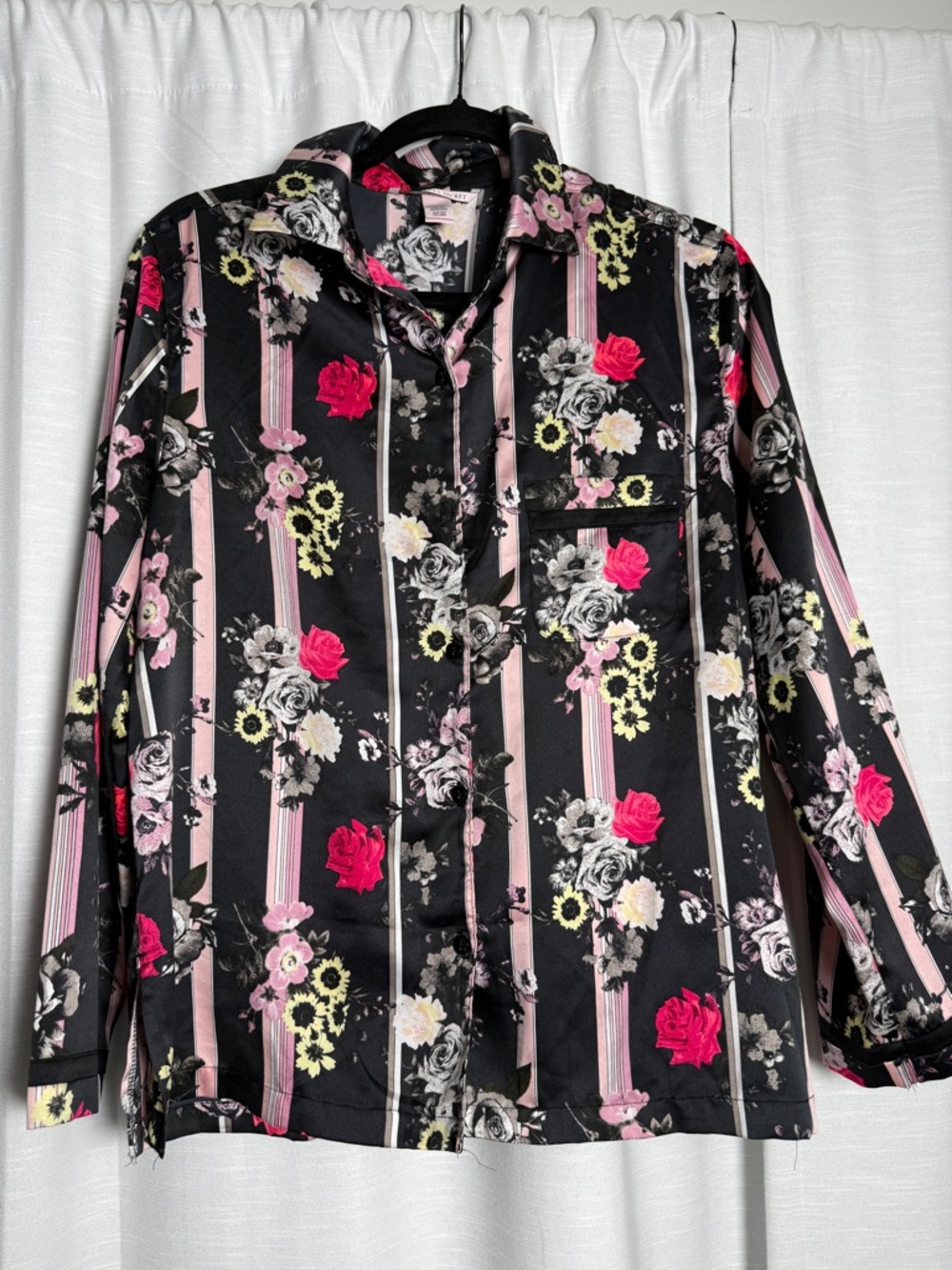 Victoria’s Secret Satin Floral Pajama Set Matching Lounge Set Black | Size S - Picture 7 of 17